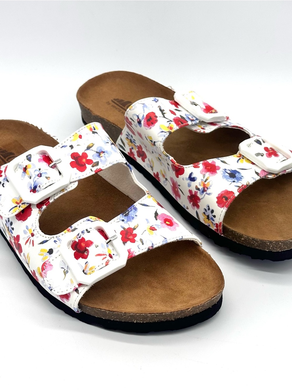 WHITE MOUNTAIN 11 White/Multi Floral Leather Helga Slide Sandals NIB